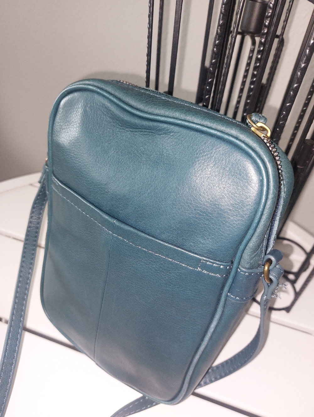 "American Leather Co." Teal Leather Crossbody Bag - Picture 3 of 8